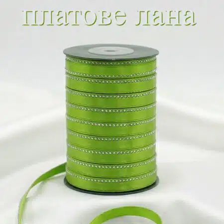Евтини платове на дребно и шивашки материали - ЛАНА ММ 30 lenta-saten-s-kamani-zeleno